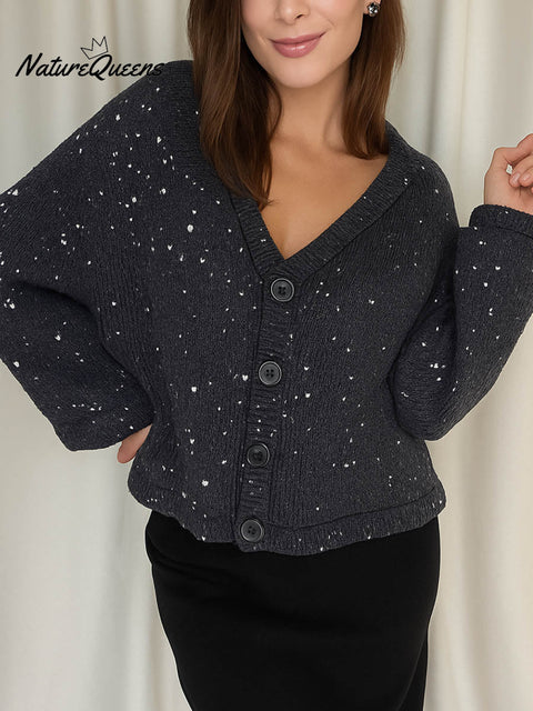 Women's V-neck Long Sleeve Sequined Casual Loose Knit Cardigan