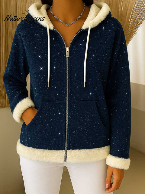 Women's Long Sleeve Sequin Textured Casual Loose Hooded Cardigan