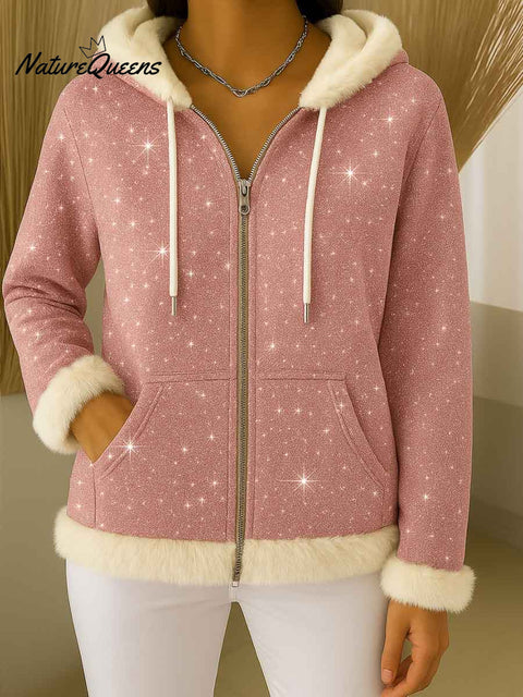 Women's Long Sleeve Sequin Textured Casual Loose Hooded Cardigan