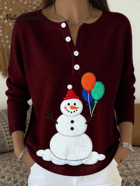 Women's Christmas Print Knit Button Top