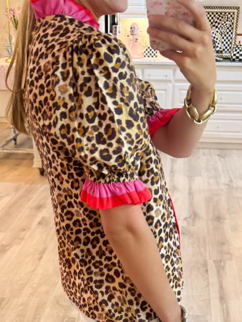 Leopard Print Ruffle Shirt
