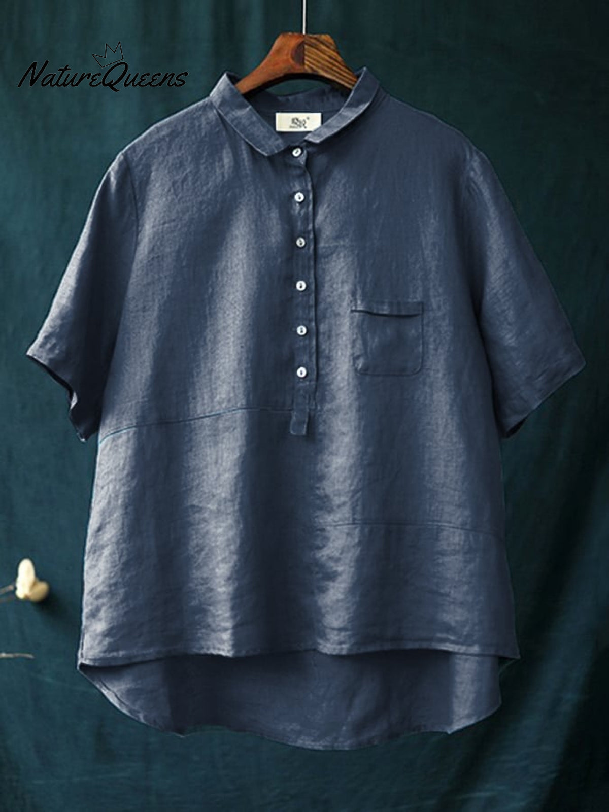 Ladies Casual Short Sleeve Shirt With Lapel Button Design