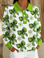 Women's Christmas Print Button-Down Lapel Sweatshirt