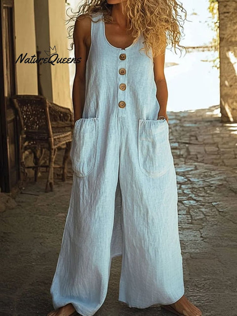 Casual Sleeveless Plain Jumpsuit