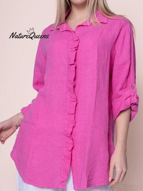 Women's Solid Color Ruffle Shirt Casual Cotton Shirt