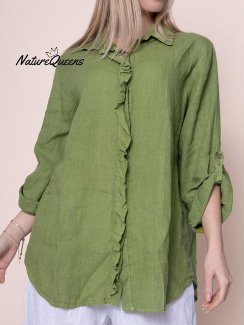 Women's Solid Color Ruffle Shirt Casual Cotton Shirt