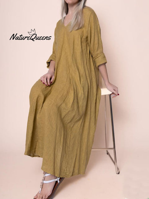 Women's Solid Color Pocket Cotton Dress