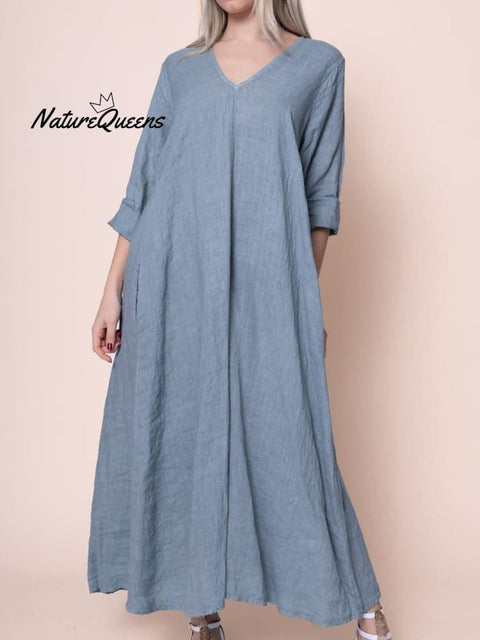 Women's Solid Color Pocket Cotton Dress