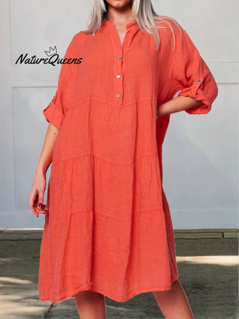 Women's Solid Color Pocket Cotton Dress