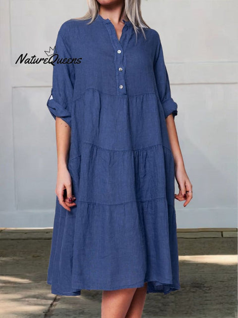 Women's Solid Color Pocket Cotton Dress