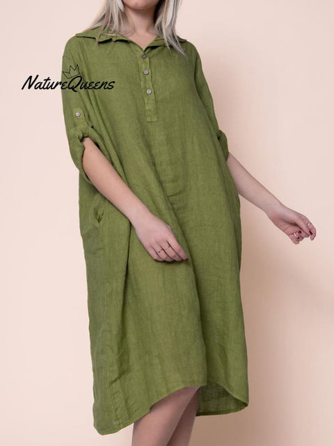 Women's Solid Color Pocket Cotton Dress