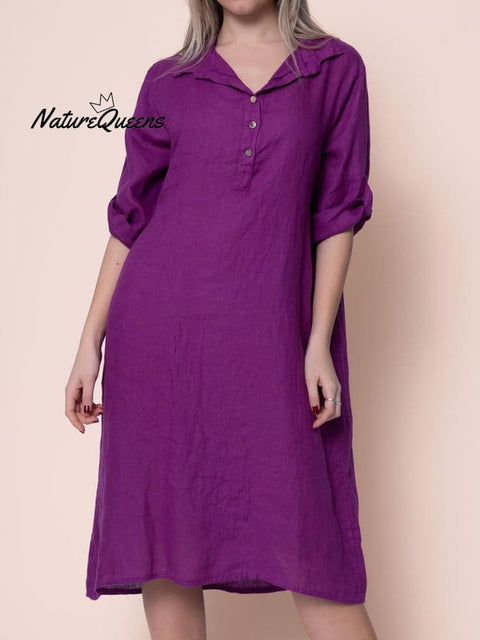 Women's Solid Color Pocket Cotton Dress