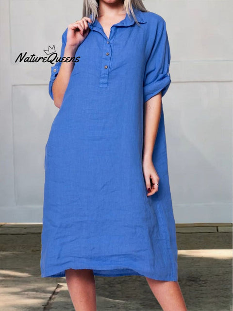 Women's Solid Color Pocket Cotton Dress