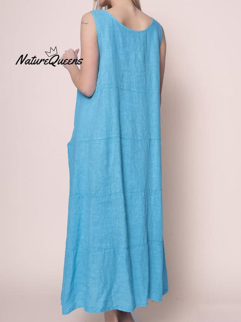 Women's Solid Color Pocket Cotton Dress