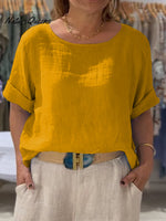 Women's Front and Back Two-way Casual Cotton And Linen Short Sleeve Shirt