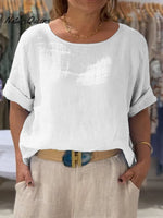 Women's Front and Back Two-way Casual Cotton And Linen Short Sleeve Shirt