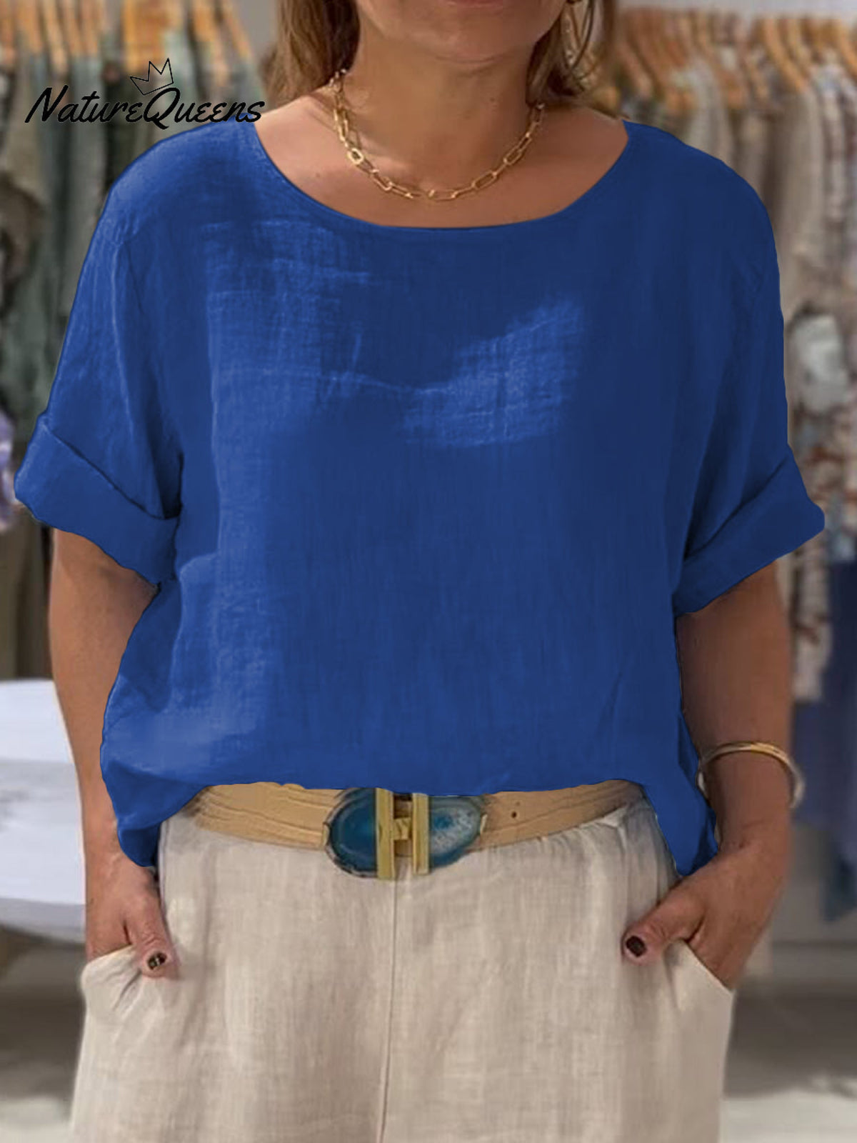 Women's Front and Back Two-way Casual Cotton And Linen Short Sleeve Shirt