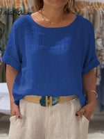 Women's Front and Back Two-way Casual Cotton And Linen Short Sleeve Shirt