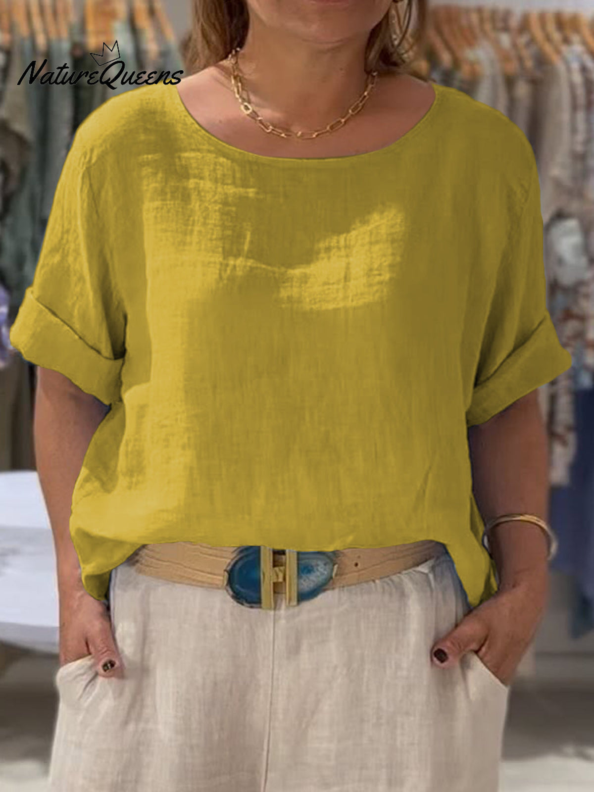 Women's Front and Back Two-way Casual Cotton And Linen Short Sleeve Shirt