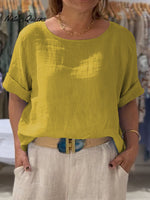 Women's Front and Back Two-way Casual Cotton And Linen Short Sleeve Shirt