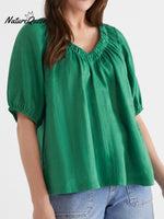 Women's V Neck Casual Cotton And Linen Shirt