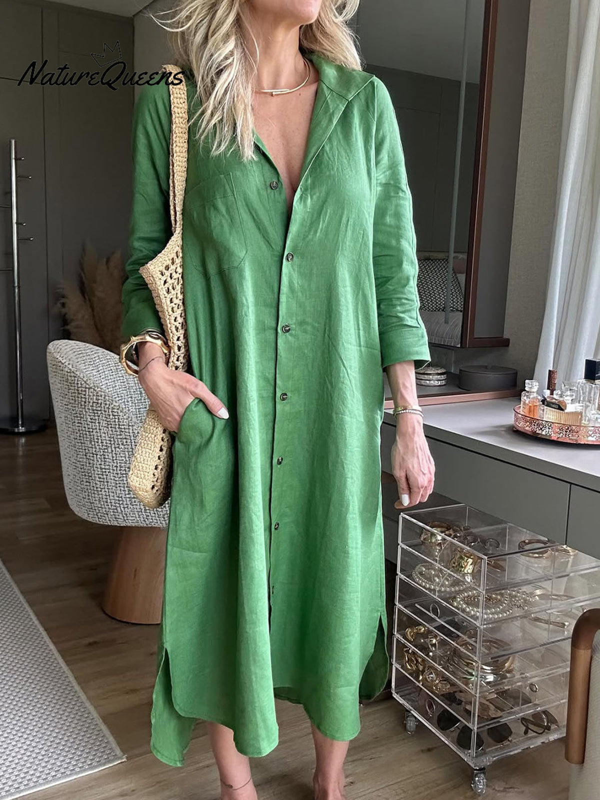 Women's Cotton and Linen Shirt Dress