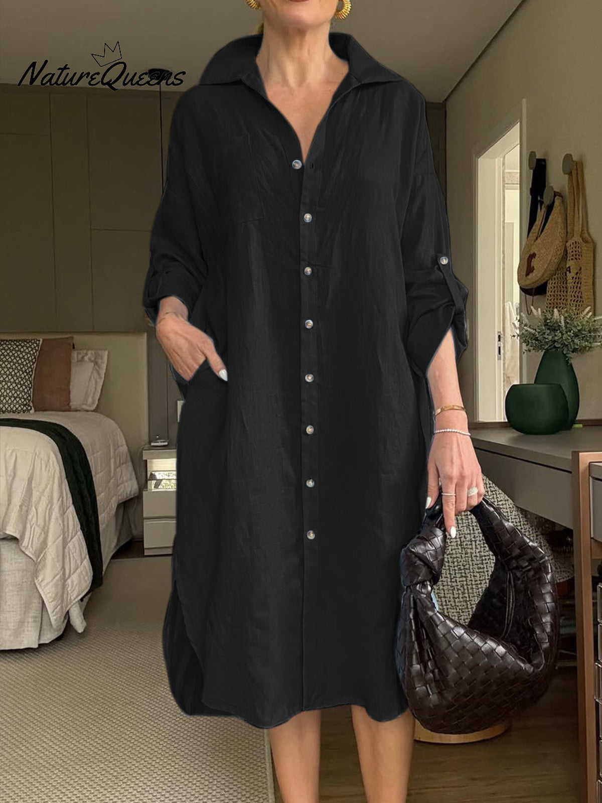 Women's Cotton and Linen Shirt Dress
