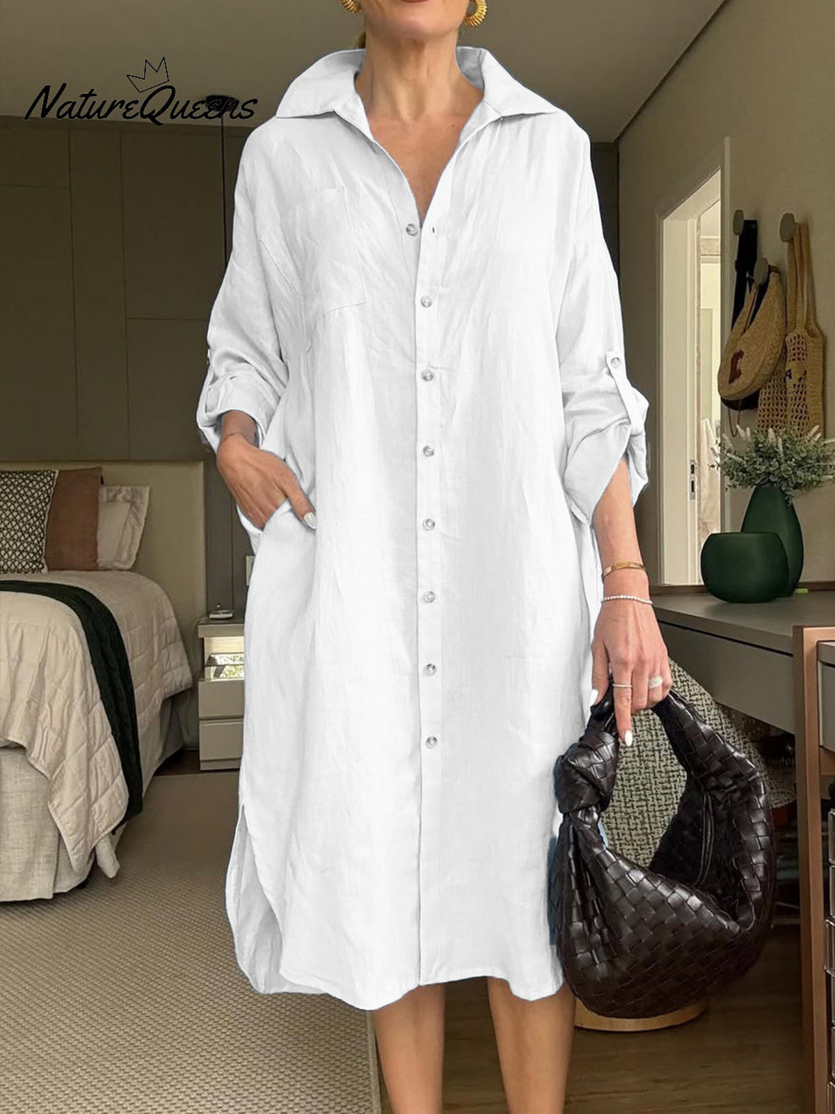 Women's Cotton and Linen Shirt Dress