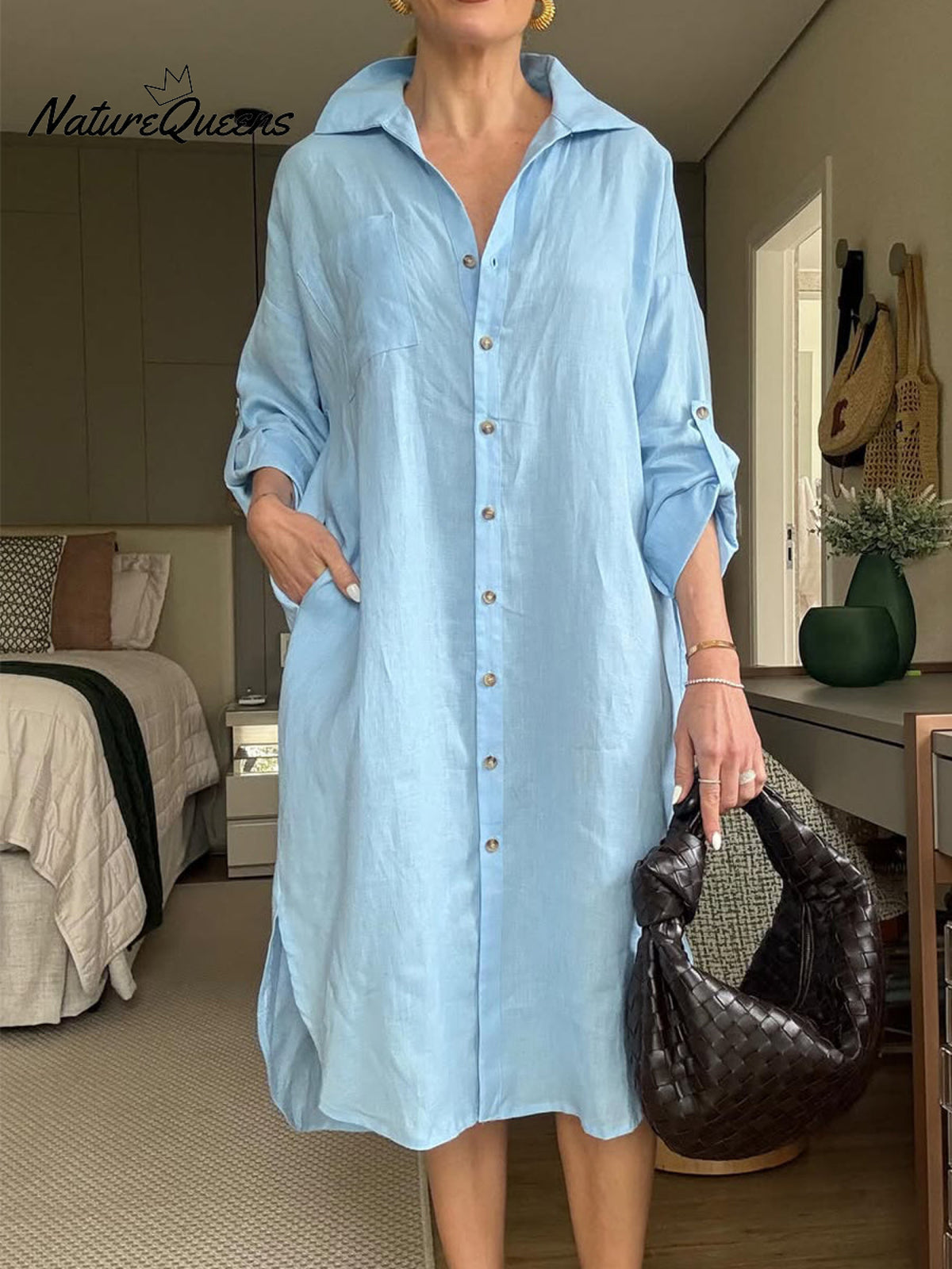 Women's Cotton and Linen Shirt Dress