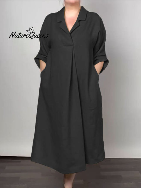 Women's V-Neck Pocket Cotton Dress