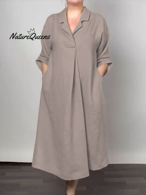 Women's V-Neck Pocket Cotton Dress