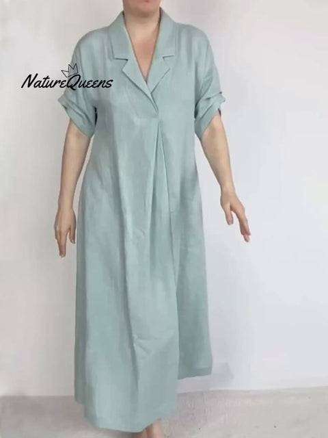 Women's V-Neck Pocket Cotton Dress