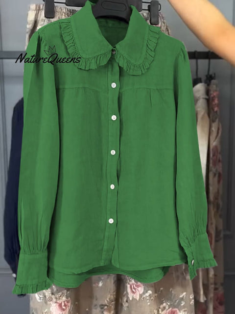Women’s Peter Pan Collar Cotton and Linen Shirt