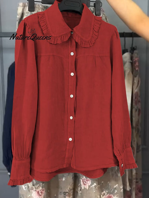 Women’s Peter Pan Collar Cotton and Linen Shirt