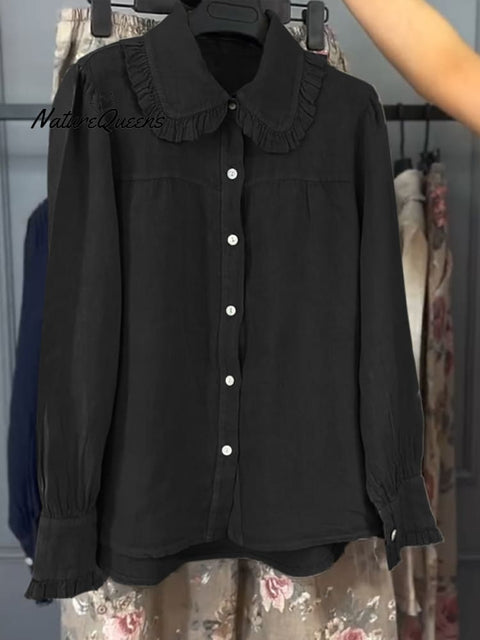 Women’s Peter Pan Collar Cotton and Linen Shirt