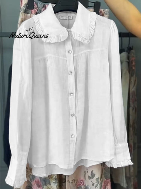 Women’s Peter Pan Collar Cotton and Linen Shirt