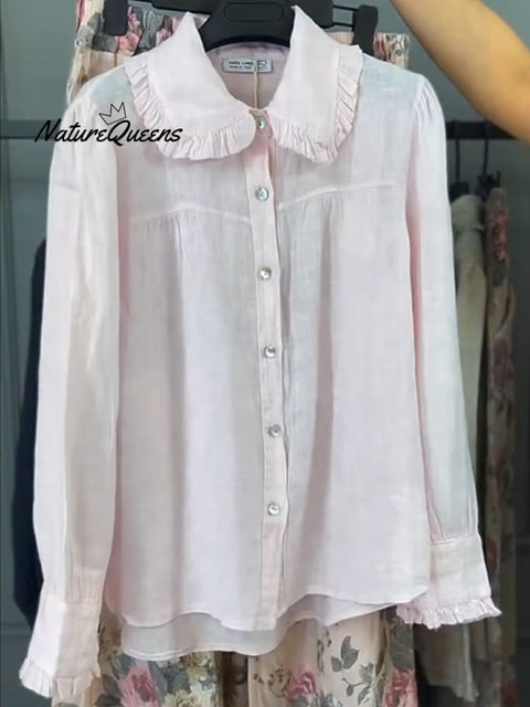 Women’s Peter Pan Collar Cotton and Linen Shirt