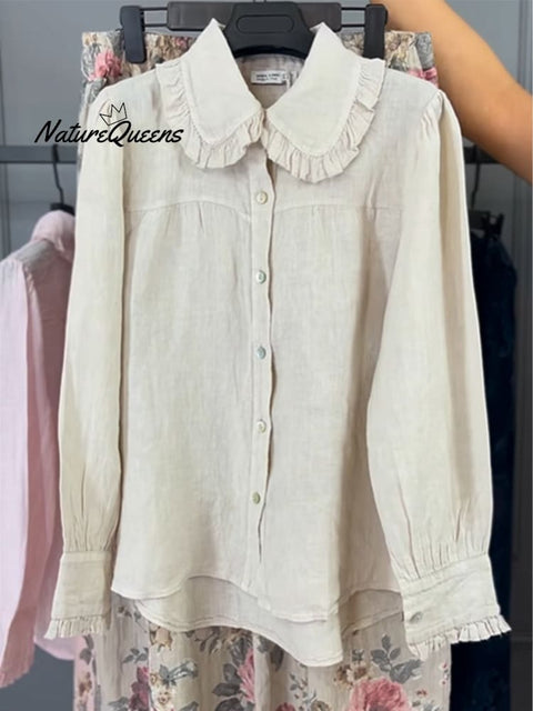 Women’s Peter Pan Collar Cotton and Linen Shirt