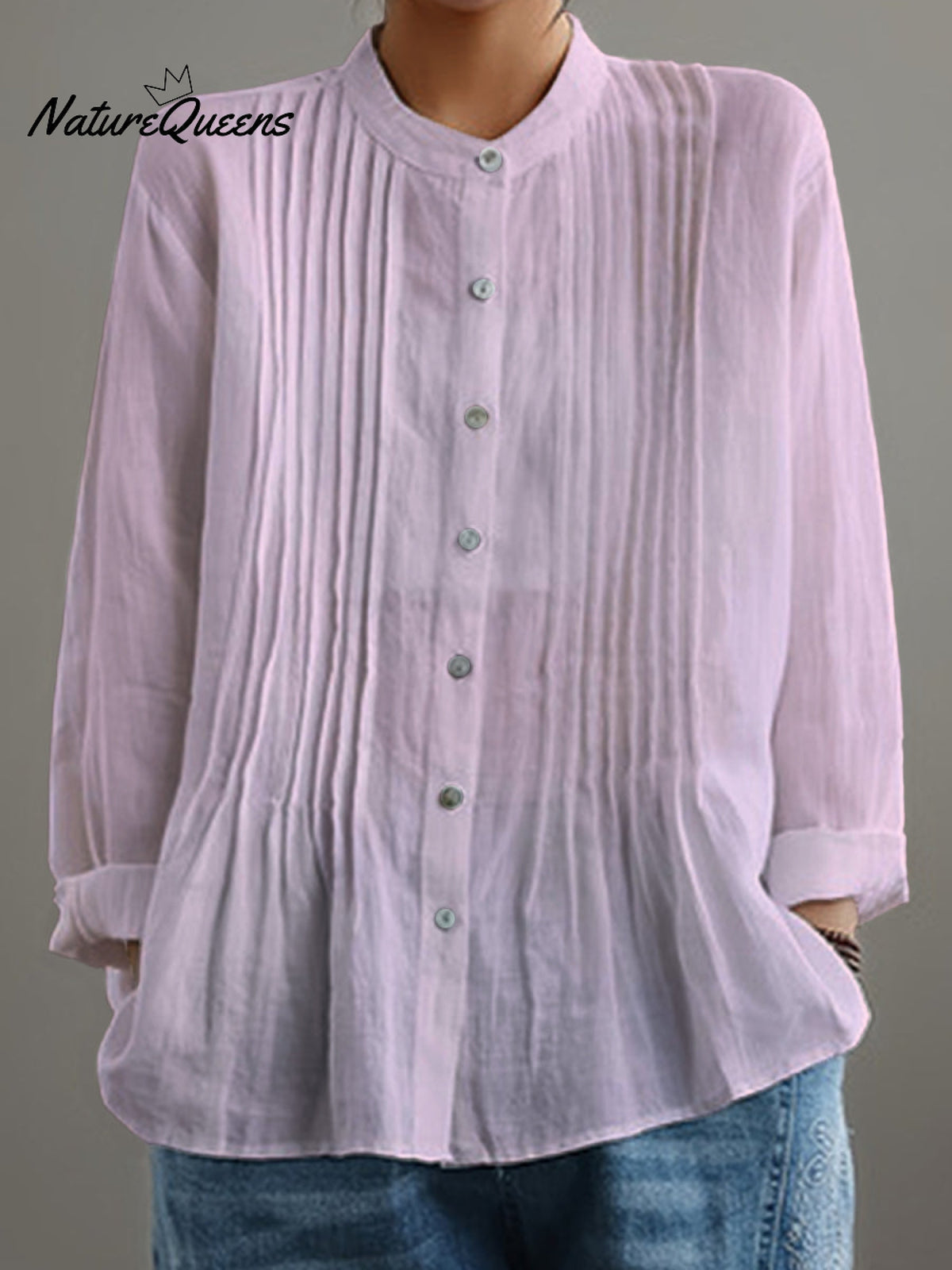 Women's Casual Cotton And Linen Pleated Shirt