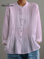 Women's Casual Cotton And Linen Pleated Shirt