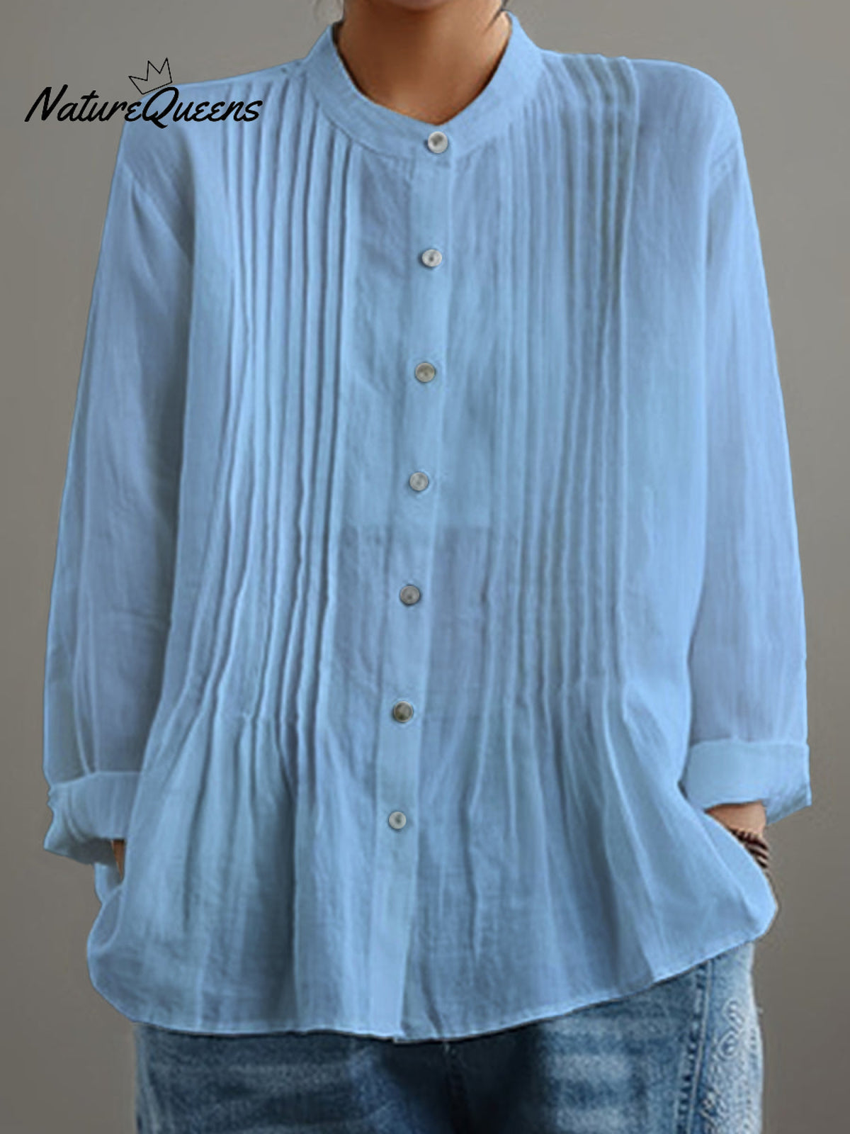 Women's Casual Cotton And Linen Pleated Shirt