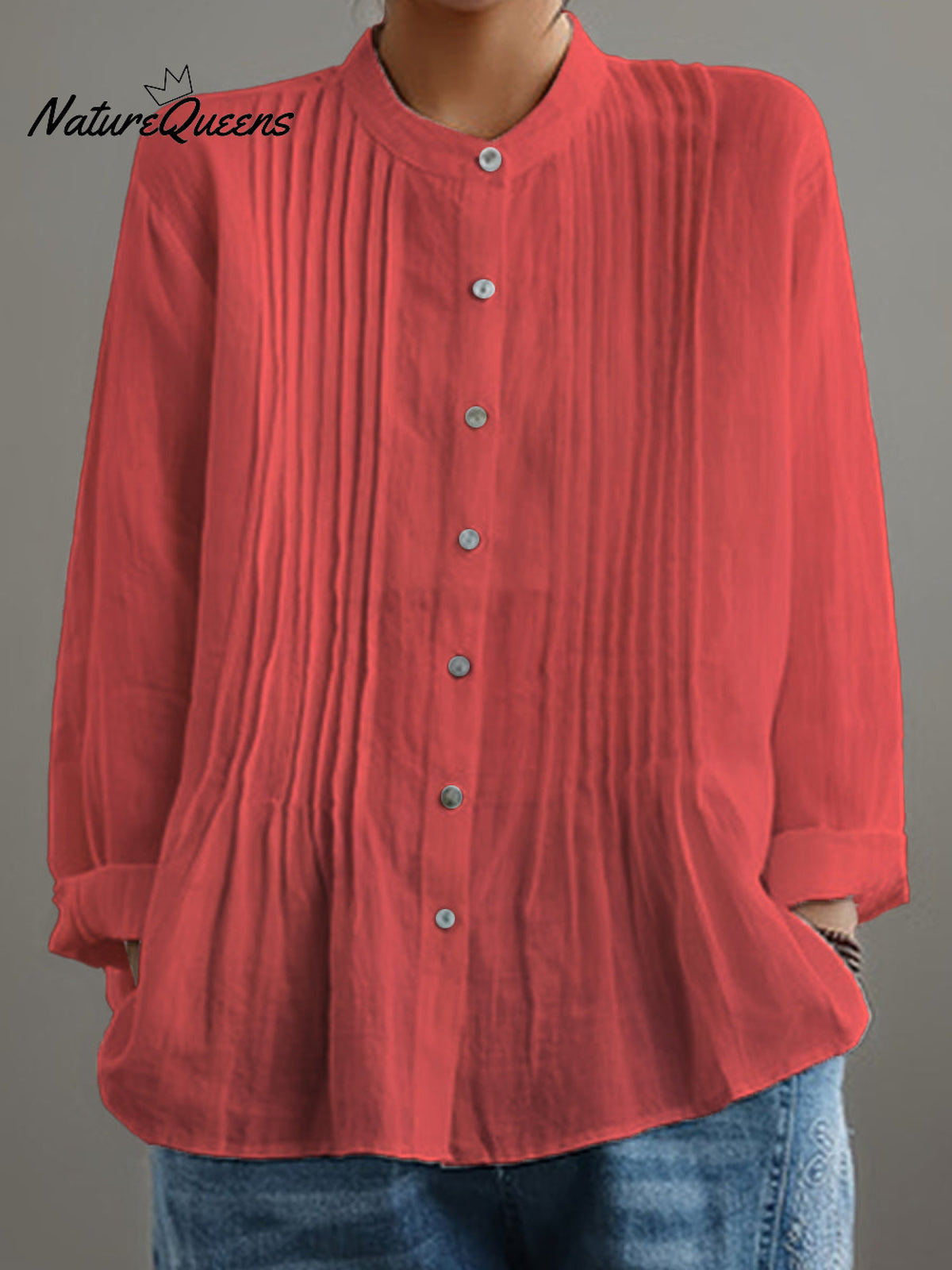 Women's Casual Cotton And Linen Pleated Shirt