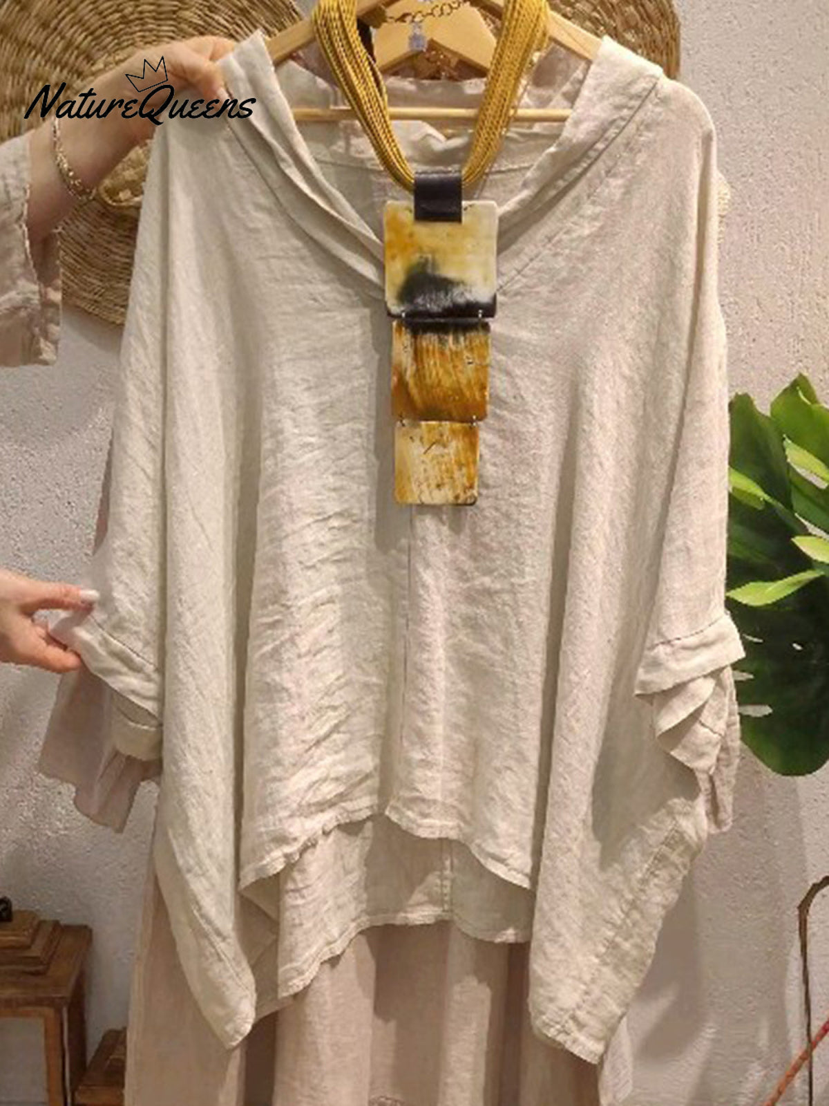 Women's Casual Cotton and Linen V-neck Shirt