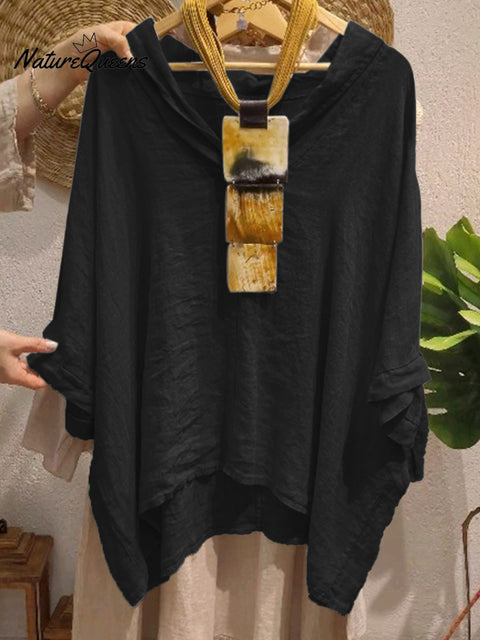 Women's Casual Cotton and Linen V-neck Shirt
