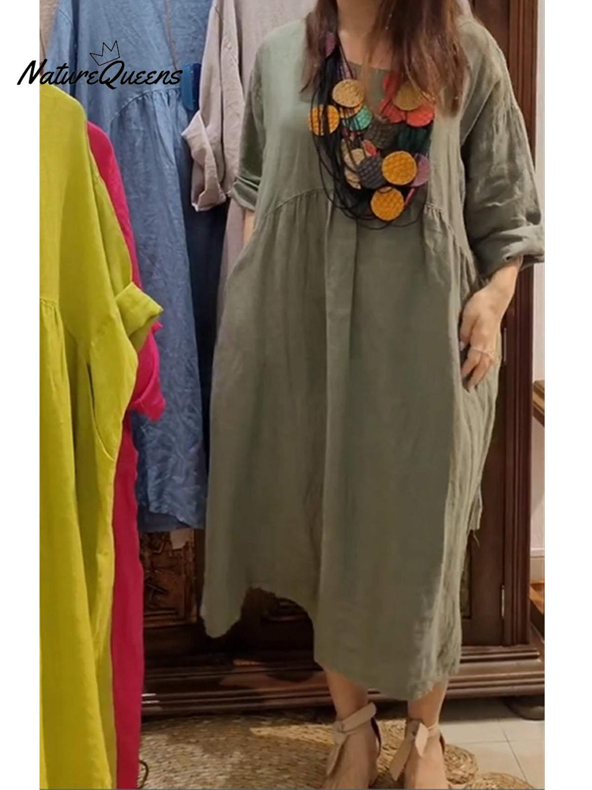 Women's Pocket Cotton and Linen Dress