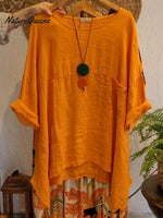 Women's Casual Cotton and Linen Round-neck Shirt