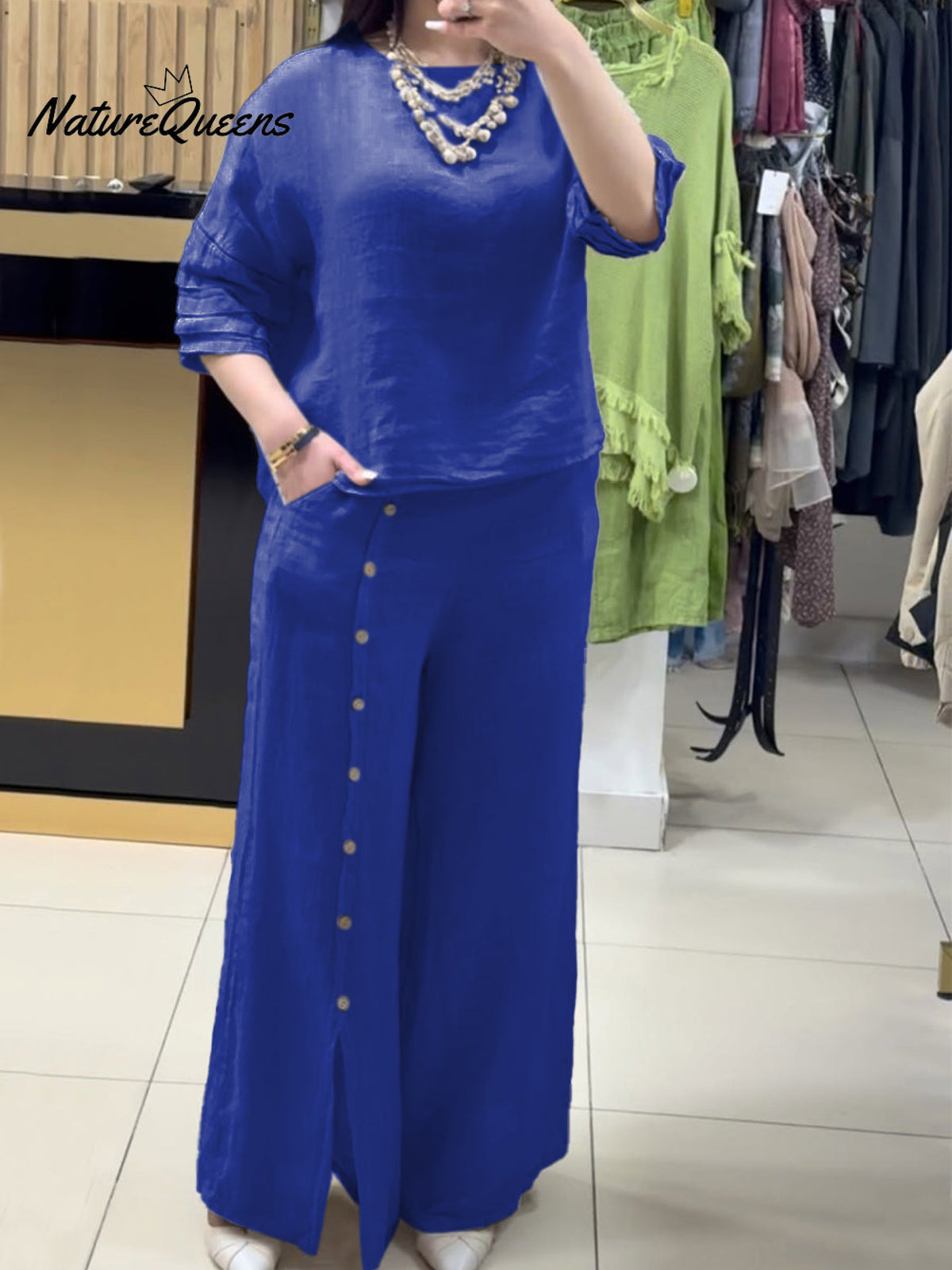 Women's Cotton And Linen Casual Shirt and Pants Suit