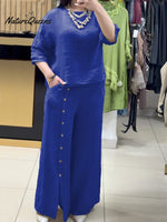 Women's Cotton And Linen Casual Shirt and Pants Suit