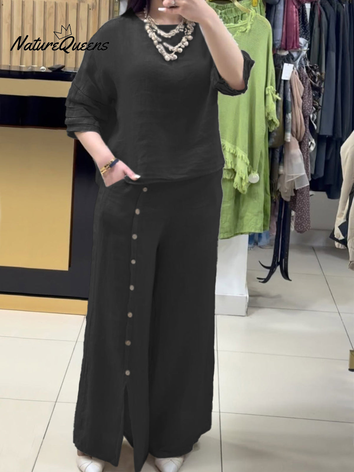 Women's Cotton And Linen Casual Shirt and Pants Suit