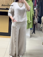 Women's Cotton And Linen Casual Shirt and Pants Suit